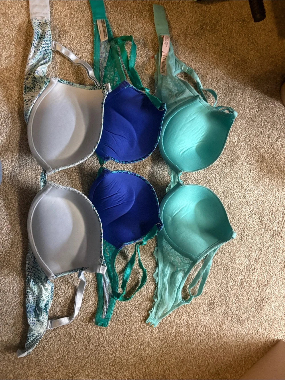 Victoria's Secret Lace & Printed Push-Up Bra Set in Aqua, Teal & Purple - Picture 2 of 3